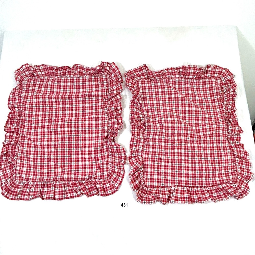 Ralph Lauren Ruffle Sham Pillow Case Dockside Plaid Red  Standard Size Pair Set